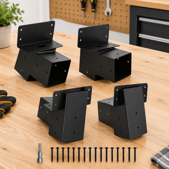 4-Pack Deer Stand Brackets for 4x4 Lumber, Black Powder-Coated Outdoor Tree Stands
