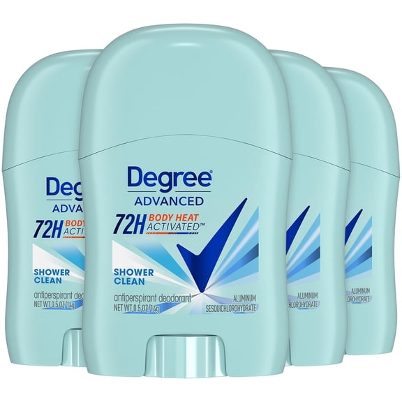 Degree Advanced Antiperspirant Deodorant, Shower Clean 4-Pack  Travel Deodorant for Women, 72H Protection, 0.5 Oz Ea