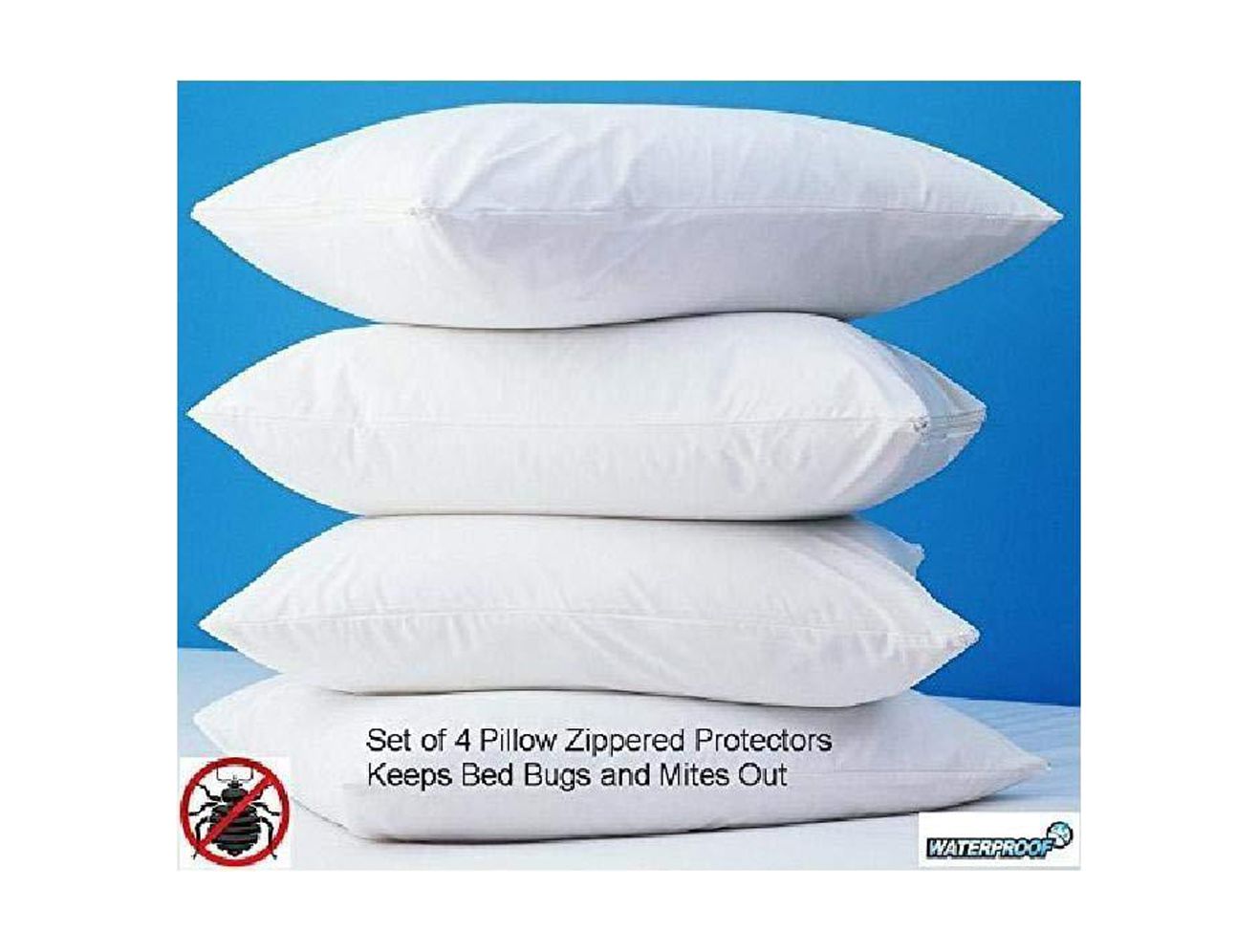 4 Pack Deluxe Zippered Vinyl Pillow Covers Waterproof Protectors for