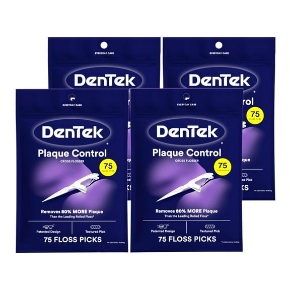 4 Pack - DenTek Cross Flosser Floss Picks, X-Shaped Floss Hugs Teeth, 75 Count