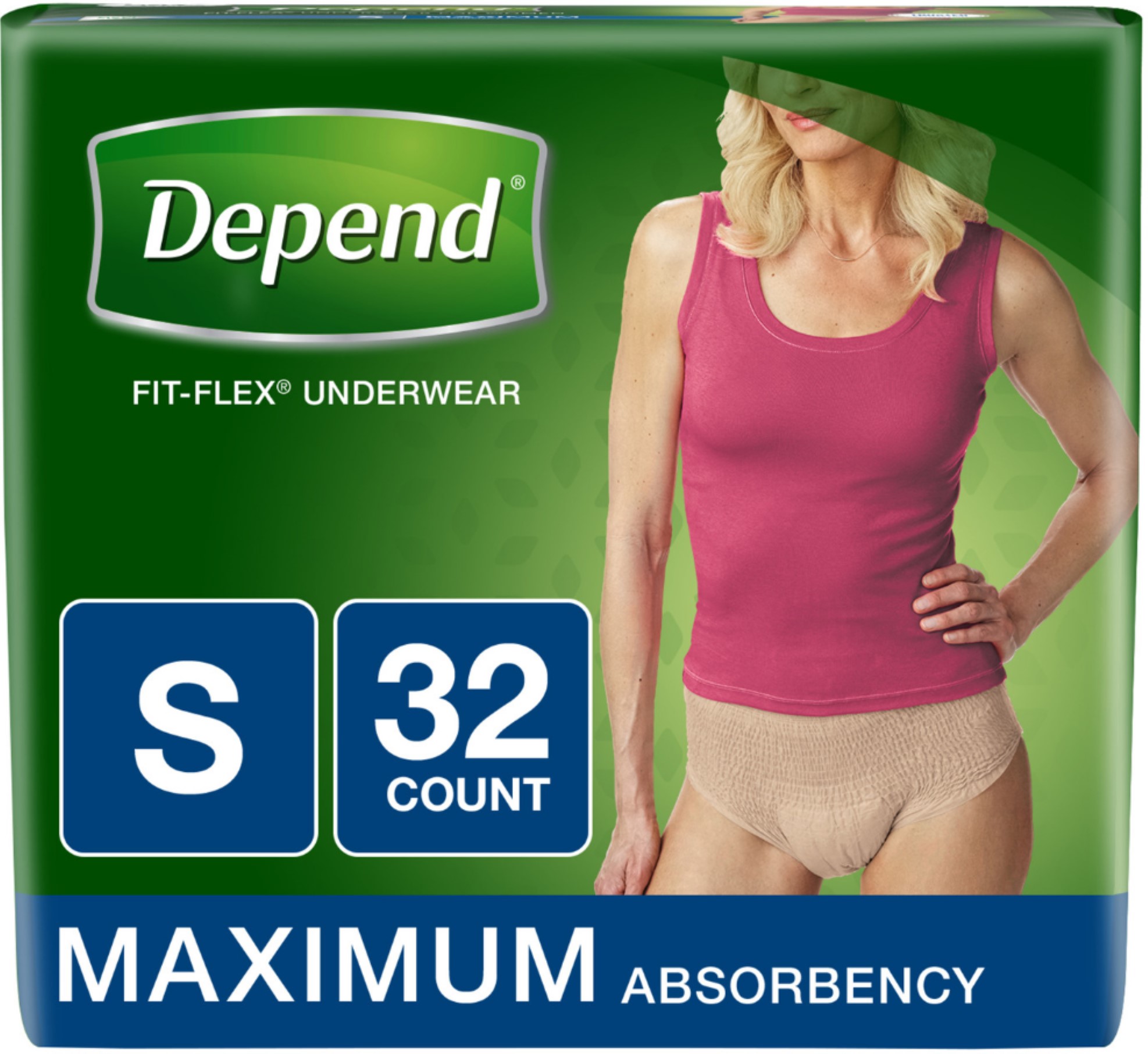 4 Pack - Depend FIT-FLEX Incontinence Underwear for Women, Maximum Absorbency, S, Tan 32 ea
