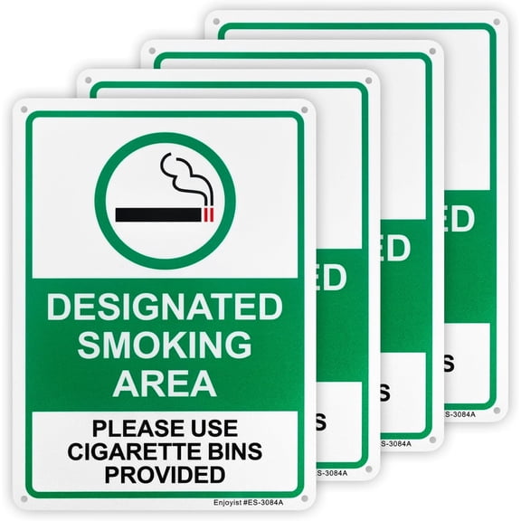 4 Pack Designated Smoking Area Use Cigarette Bins Sign, 12"x 8" Rust Free Aluminum – Reflective, UV Protected and Weatherproof