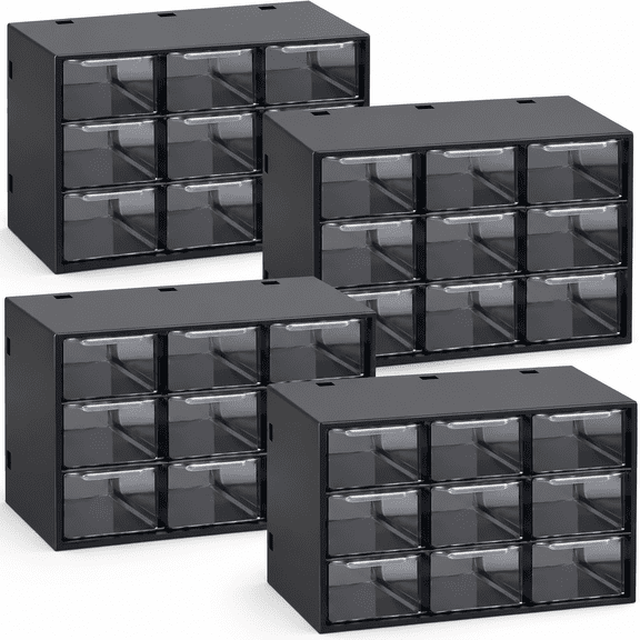 4 Pack Desktop Storage Organizer with 9 Drawers Craft Organizer with Mini Drawers Plastic Organizers and Storage Containers for Craft Art Jewelry Cosmetics Sewing Supplies Accessory(Black)