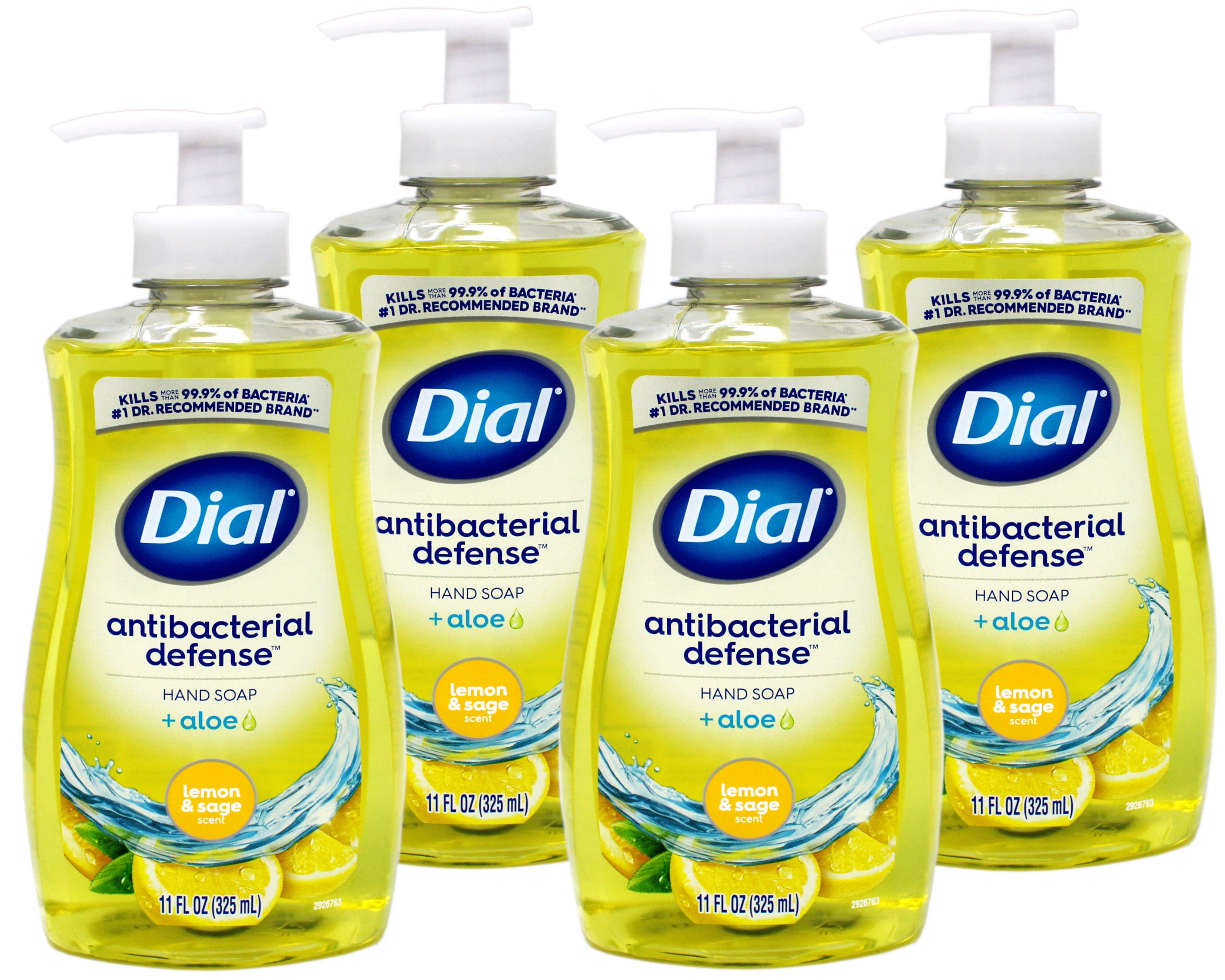 4 Pack - Dial Liquid Hand Soap Antibacterial Defense with Aloe, Lemon Sage, 11 FL OZ