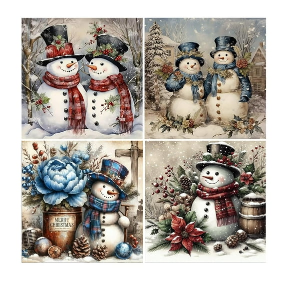 4 Pack Diamond Art Kits for Adults, Christmas Diamond Painting Kits for Beginners, Snowman Diamonds Art Painting Kits, 5D Round Full Drill Crafts Kits Home Decor Gifts 13.7x13.7inch