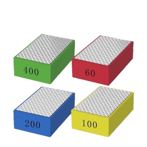 4 Pack Diamond Hand Sanding Pads, 60/100/200/400 Grit Foam Back Polishing Blocks, Multi-Grit Hand Rub Stone Grinding Block for Tile Marble Concrete Glass Ceramic Edge Trimming Deburring