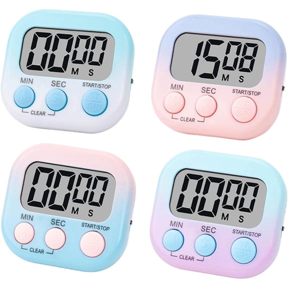 4 Pack Digital Timers, Timer for Kids, Magnetic Back and ON/Off Switch, Minute Second Count Up Countdown Kitchen Suitable Cooking, Classroom, Teacher, Exercise, Game, Oven (Gradient Color)