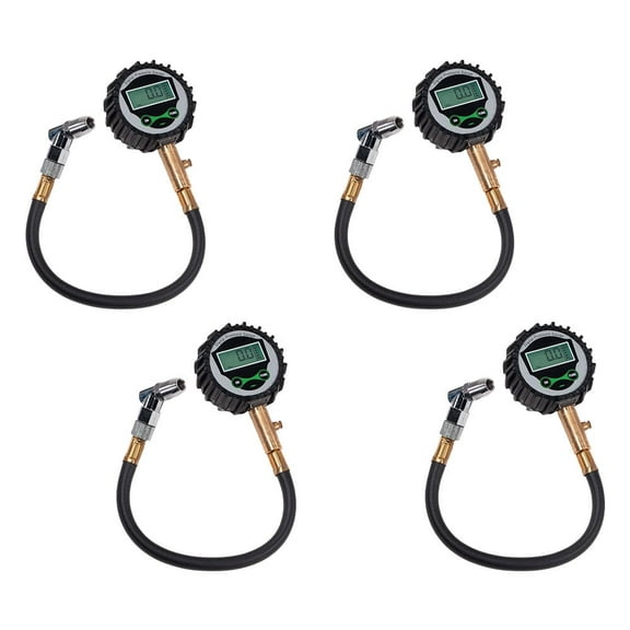 4 Pack Digital Tire Air Pressure Gauge (0-200 PSI) w/ 10" Reinforced Rubber Hose & 2.5" HD LCD Screen - CE Certified Heavy Duty 1/4" NPT Chuck for All Trucks, Trailers, Cars, SUVs