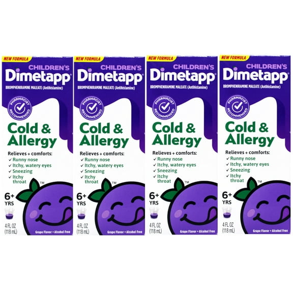 4 Pack Dimetapp Children's Cold & Allergy Cold Grape Flavor 4 Oz Each