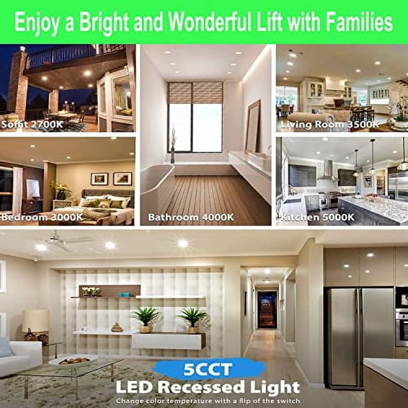 4 Pack Dimmable Ultra-Thin 4 Inch LED Recessed Light with Junction Box, 2700K/3000K/3500K/4000K/5000K Selectable, 9W Eqv 90W, 900LM High Brightness, CRI90