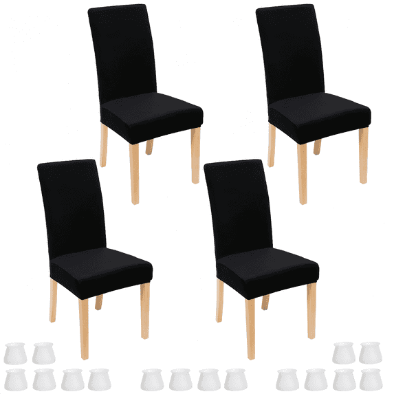 ChrumpTon 4 Pack Dining Chair Covers,Stretch Chair Covers,Chair Seat Covers for Dining Room Kitchen,Removable,Washable,Black