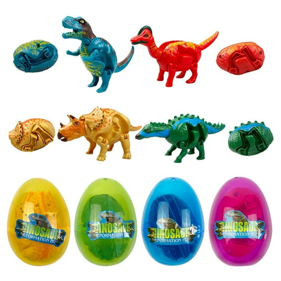 4 Pack Dinosaur Deformation Eggs Prefilled Plastic Easter Eggs with Toys Inside for Kids Boys Girls Toddlers Easter Basket Stuffers Gifts Party Favors