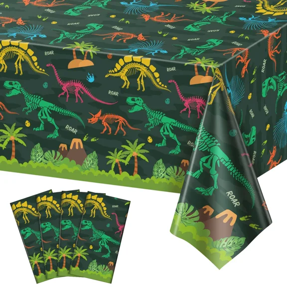 4 Pack Dinosaur Plastic Tablecloth, 54 x 108in Disposable Dinosaur Party Table Cloth for Rectangle Tables Waterproof Table Cover for Kids Birthday Party Supplies