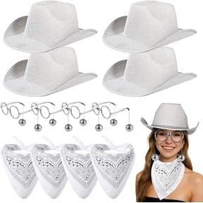 4 Pack Disco Ball Cowboy Hat Set with Sunglasses and Bandanas, Silver Mirrored Cowgirl Hat, Sparkly Glitter Cowboy Hat for Disco Party, Bachelorette, Festivals, Costume