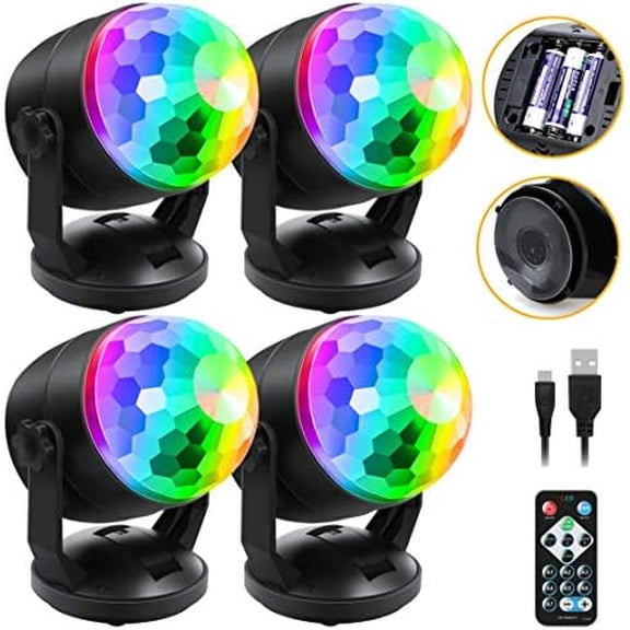 4-Pack Disco Ball Light, Sound Activated DJ Strobe Light w/Remote, Battery Powered USB, Portable Party Supplies for Indoor Large Home Room Dance Karaoke Christmas Decorations$$Tools & Hardware Other