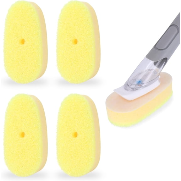 4-Pack Dish Wand Sponge Refills for Scrub Daddy Dish Daddy, Non-Scratch Replacement Heads for Dish Sponges, Yellow, Kitchen Cleaning (Sponge Heads Only)