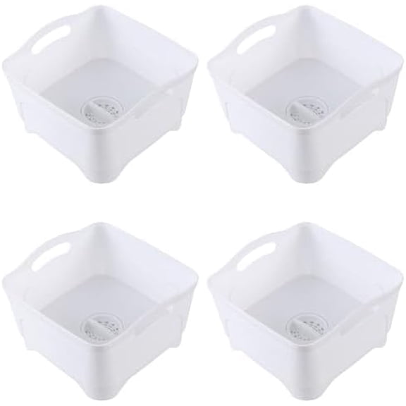 4 Pack Dishpan for Washing Dishes, 10L Wash Basin with Draining Plug Carry Handles, Plastic Tub Bucket for Cleaning, Portable Sink, White$$Home Decor, Kitchen, & Other