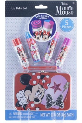 4 Pack Disney Minnie Mouse Flavored Lip Balm Set with Metal Case