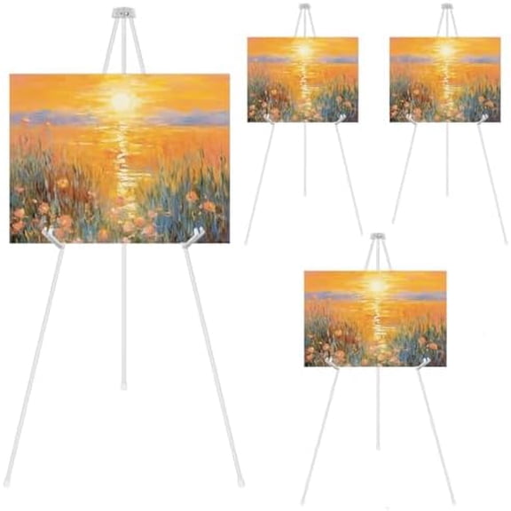 4 Pack Display Easel Stand 63 Inch Folding Easels for Display, Portable Tripod Display Easel, White Adjustable Metal Easel for Wedding Sign, Posters, Painting$$Office