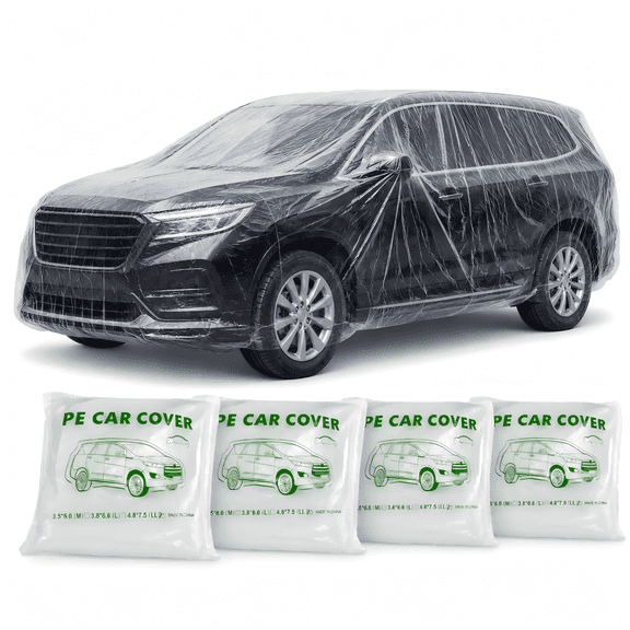4 Pack Disposable Car Cover Clear Plastic, Waterproof Universal Vehicle Covers with Elastic Band for Outdoor Rain Dust Snow Protection (12.4FT x 21.6FT)