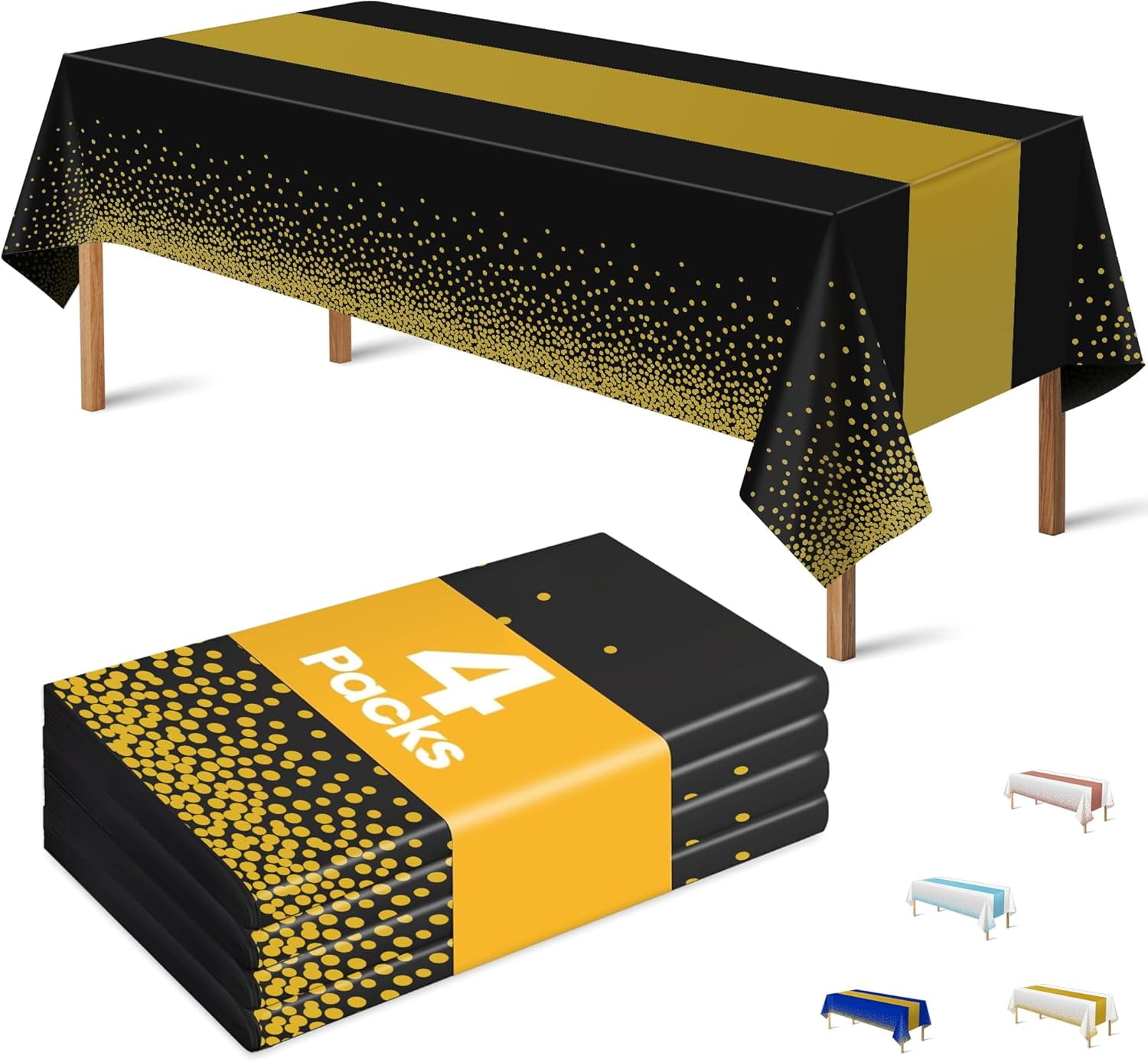 4 Pack Disposable Plastic Table Cloths for Parties,White and Gold ...
