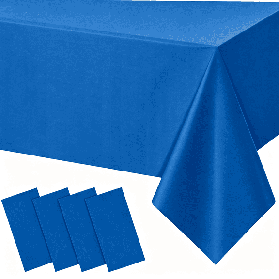 4 Pack Disposable Plastic Tablecloths, 54 x 108 Inch Rectangle Waterproof Blue Table Covers, Blue Table Cloths for Wedding, Birthday, Anniversary Party Decorations