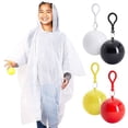 thumbnail image 1 of 4 Pack Disposable Rain Ponchos for Kids with Hood and Attachable Round Case, Clear Plastic Raincoats for Emergency, Girls, Boys (White), 1 of 11
