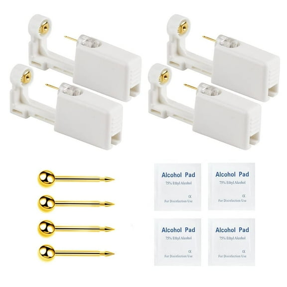 4 Pack Disposable Self Ear Piercing Gun, Ear Pearcings Kit with 3mm Silver Black Gold Ball Earring Studs,Safety Ear Piercing Gun Kit Tool (Gold)