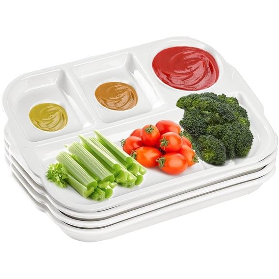 4 Pack Divided Dinner Trays, Ceramic Serving Platter Dinner Plates with 4 Compartments Partition Lunch Tray for Portion Control, Fondue Plates with Vinegar Sauce Dish