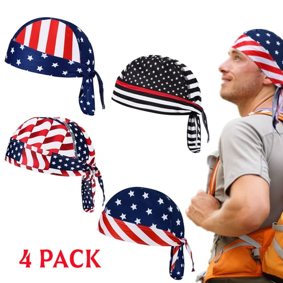 4 Pack Do Rag Skull Caps for Men Sweat Wicking Doo Rags Cooling Helmet Liner Cycling Motorcycle Bandana
