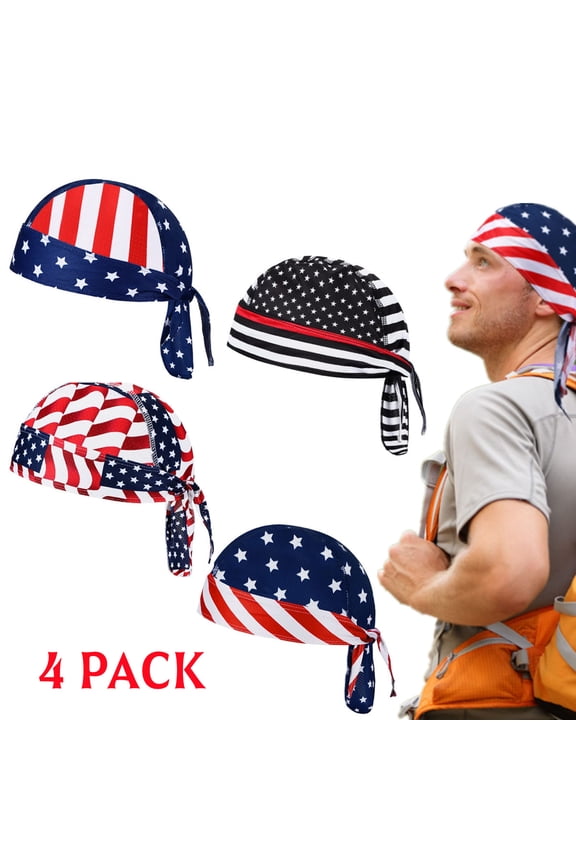 4 Pack Do Rag Skull Caps for Men Sweat Wicking Doo Rags Cooling Helmet Liner Cycling Motorcycle Bandana