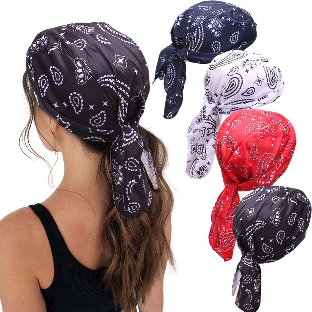 4 Pack Do Rags Cycling Caps Helmet Liner Doo Rag Motorcycle Bandana Hat ...
