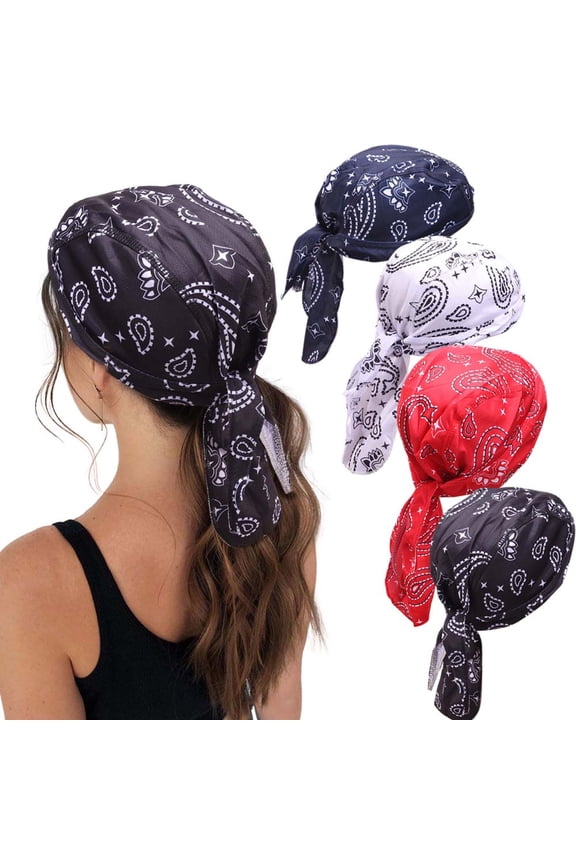 4 Pack Do Rags Cycling Caps Helmet Liner Doo Rag Motorcycle Bandana Hat Sweat Liner Skull Caps Dew Rags for Men and Women