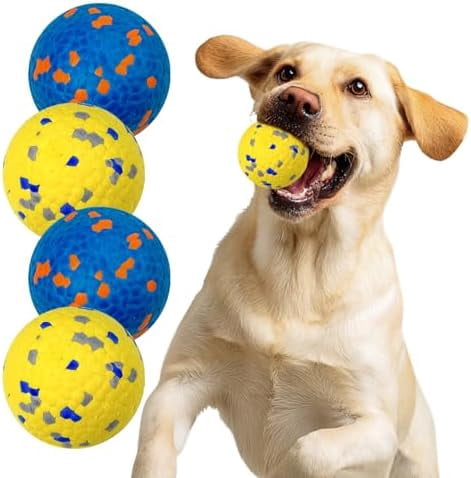 4 Pack Dog Balls Interactive Dog Tennis Balls Indestructible Dog Teething Chew Toys for Aggressive Chewers Dog Toy Fetch Balls for Small Medium Dog E-TPU Material Lightweight Bouncy Floating