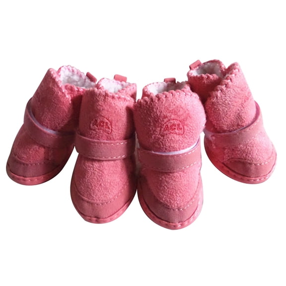 4-Pack Dog Boots, Anti-Slip Winter Warm Pet Shoes for Small Dogs Cats, Waterproof Breathable Dog Booties with Adjustable Straps and Rubber Sole, Pink