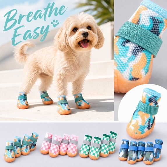 4 Pack,Dog Boots & Paw Protectors with Adjustable Straps,Summer Dog Shoes for Hot Pavement,Puppy Shoes for Small Dogs