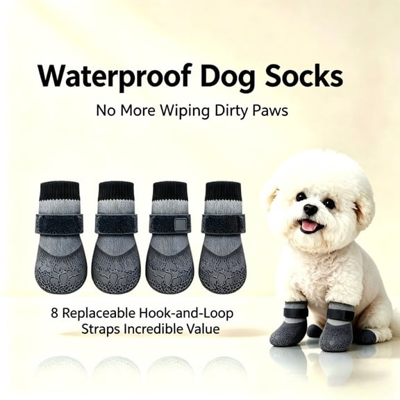 4 Pack Dog Boots for Small Dogs,Waterproof Dog Shoes with Anti-Slip Latex Soles and Ribbed Cuff,Breathable Paw Protectors for Indoor and Outdoor Use,Puppy Shoes with Secure Fit