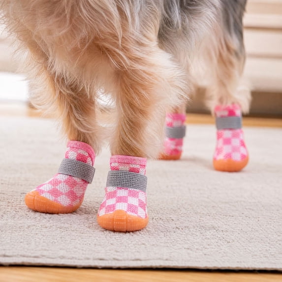 4 Pack Dog Boots for Small Dogs,Breathable Puppy Shoes with Adjustable Straps,Paw Protectors for Hot Pavement Summer Dog Shoes