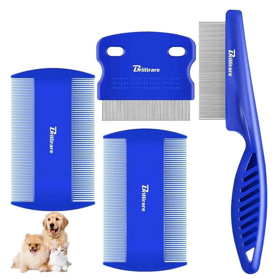 4 Pack Dog Grooming Comb, Pet Flea Lice Combs, Stainless Steel Cat Combs with Rounded Teeth, Double Sided Professional Pet Tear Stain Remover, Dematting Tool for Small, Medium & Large Pets