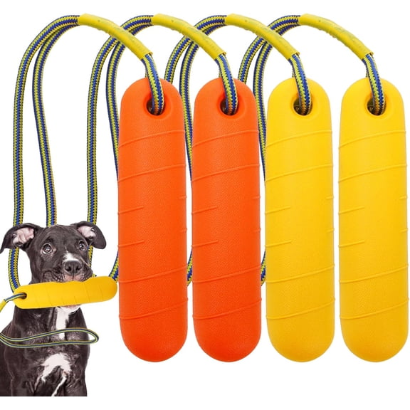 4 Pack Dog Pool Toys, Interactive Dog Water Floating Toys with Rope, Fetch Training Bumpers Retrieving Dummy, Pet Throw Toy for Outdoor, Summer, Playing, Tug Game, Retriever
