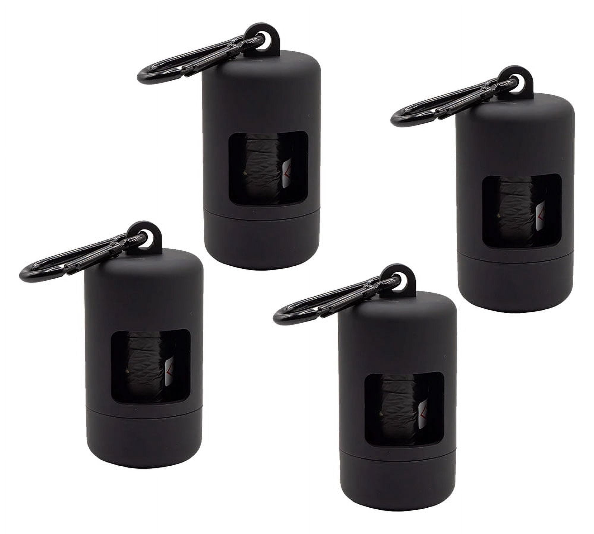 4 Pack Dog Poop Bag Holder for Leash w/ Leak-proof 15 Poop Bags and Carabiner Clip - Reusable Doggie Potty Bag Dispenser, Pet Waste Bag Holder - Silver