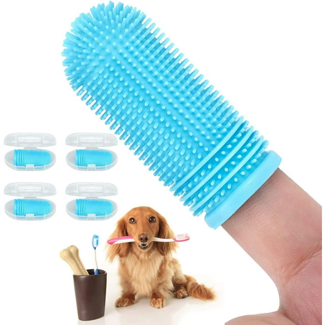 4Pack Dog and Cat Toothbrush Kit, Finger Toothbrush for Large & Small Pets, 360º Canine Oral