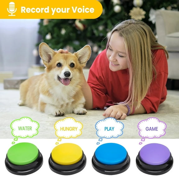 4 Pack Dog Voice Recording Buttons for Communication,Interactive Dog Talking Button Set,Animal Communication Button,30 Second Recordable Response Buzzers for Pet Sound Training Toys