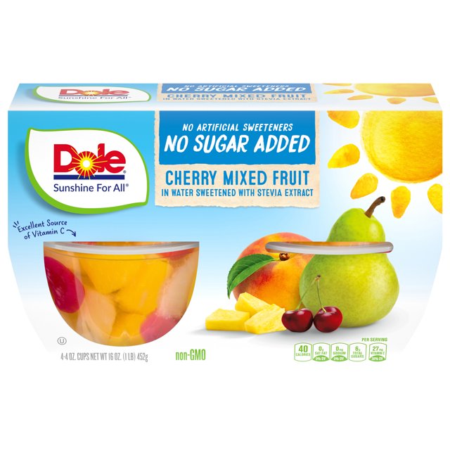 (4 Pack) Dole No Sugar Added Cherry Mixed Fruit Cups, 4 oz