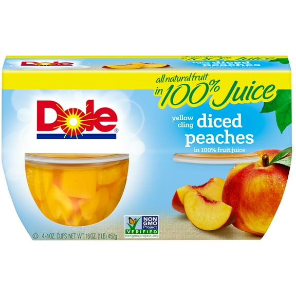 (4 Pack) Dole Yellow Cling Diced Peaches Fruit Cups in 100% Juice, 4 oz-Pack Of 2