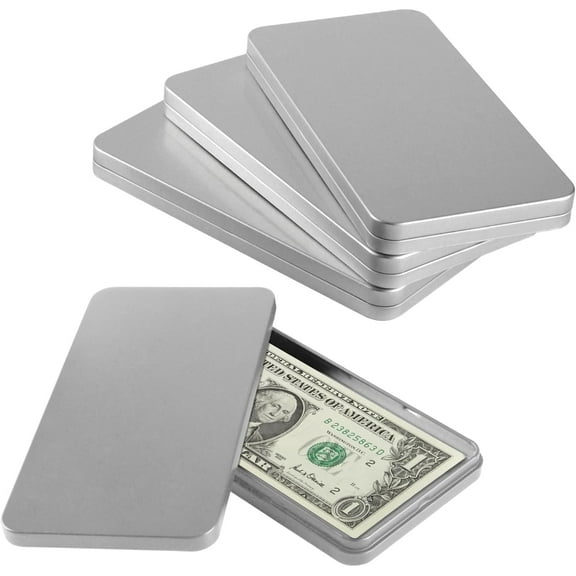 4 Pack Dollar Bill Holder Metal Cash Box Money Organizer with Lids, Single Row Currency Tray Small Tin Container for Cash (Silver)