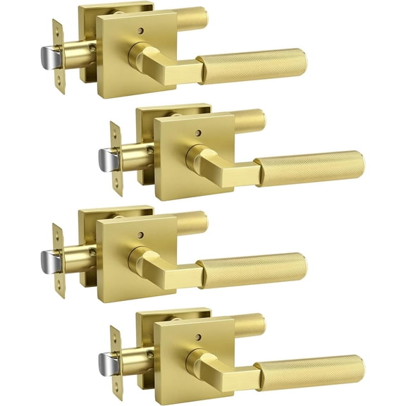 4 Pack Door Handles Gold Interior Door Levers for Bed and Bath Keyless Bedroom Doorknob with Push Button