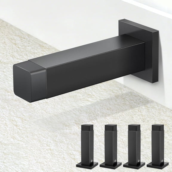4 Pack Door Stoppers, Black Door Stops Square Modern Doorstop Wall Mounted with Rubber Tip, Solid Baseboard Door Bumper Wall Protector