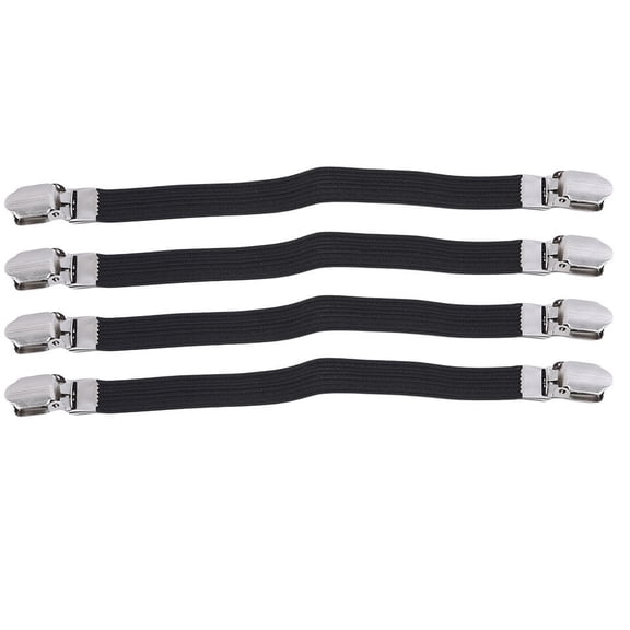 4-Pack Double-Head Bed Sheet Grips Buckles, Adjustable Elastic Straps with Heavy-Duty Metal Clips, Multipurpose Fasteners for Securing Bed Sheets, Ironing Board Covers, Sofa
