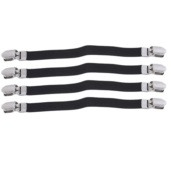 4-Pack Double-Head Bed Sheet Grips Buckles, Adjustable Elastic Straps with Heavy-Duty Metal Clips, Multipurpose Fasteners for Securing Bed Sheets, Ironing Board Covers, Sofa